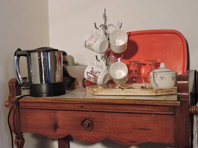 tray of tea, coffee, herbal tea in Domaine Saint-Louis